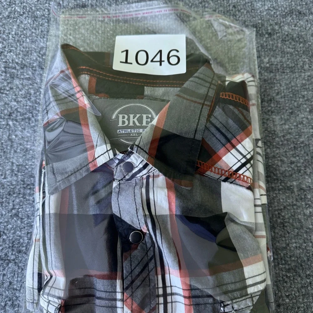 BKE‎ Snap Front Shirt Men XXL Western Plaid Cotton Athletic Fit Black Orange L/S